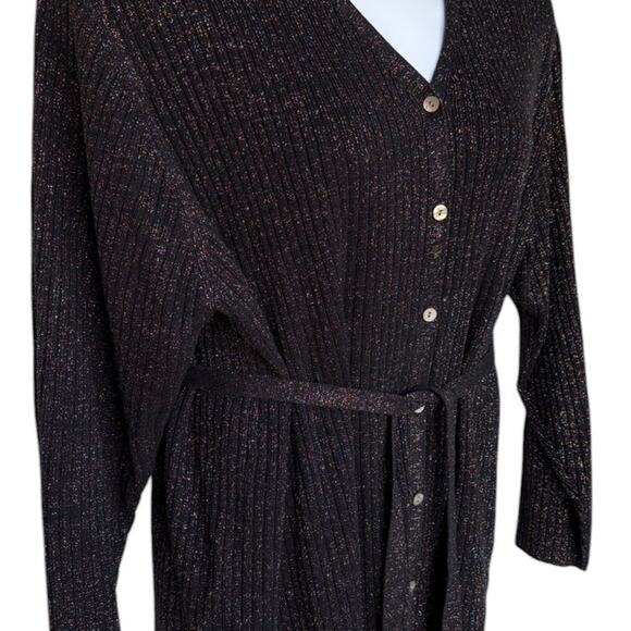 Karen Scott II Black Cardigan with Rainbow Metallic Threads and Belt size 3X - Picture 8 of 10